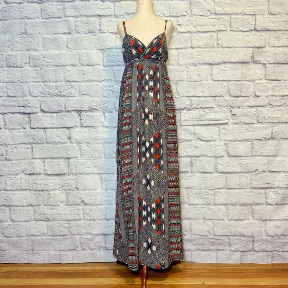 gypsy 05 silk maxi dress Gypsy 05 Black & Deep Orange Silk Paisley Print Maxi Dress